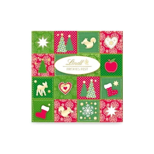Lindt Schokolade | Frohes Fest Pralinés-Schachtel | 80g | edle Pralinen in 4 verschiedenen Sorten in festlicher Verpackung, teilweise mit Alkohol | festliches Pralinen-Geschenk zu Weihnachten
