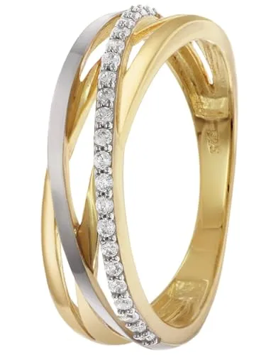 trendor Damenring 925 Silber Vergoldet Bicolor Zirkonia-Ring - Eleganter Bicolor Damenring aus 925er Sterlingsilber mit funkelnden Zirkoniasteinen – Ideal für besondere Anlässe und als stilvolles Geschenk.