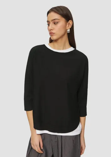 QS 3/4 Arm-Pullover - Modischer Viskosemix-Pullover mit Fledermausärmeln in Schwarz, ideal für elegante Anlässe und den Alltag. Bequemer Schnitt mit Rippbündchen für optimalen Tragekomfort.