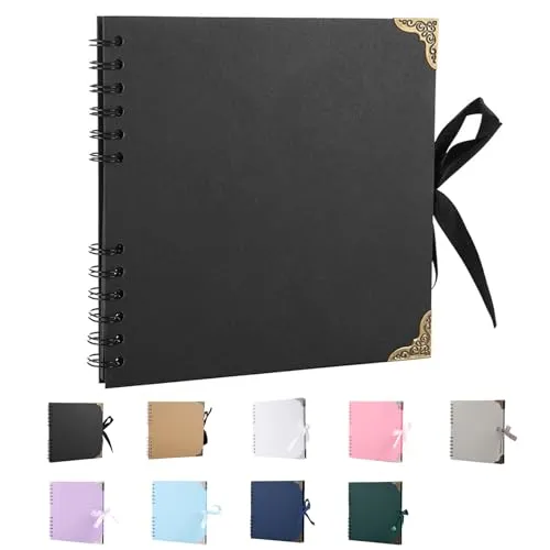 SHUBEIEUMI Fotoalbum zum Selbstgestalten, 60 Seiten Fotoalbum zum Einkleben, Fotobuch Personalisierbar (21x21 cm), DIY Scrapbook für Familie, Jahrestag, Valentinstag und Hochzeit (Schwarz)