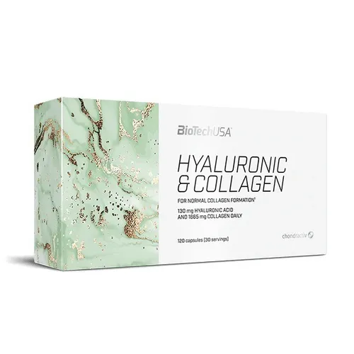 BioTech USA Hyaluronic & Collagen Kapseln - Nahrungsergänzungsmittel für Haut und Gelenke, unterstützt die Hautelastizität und fördert die Kollagenproduktion.