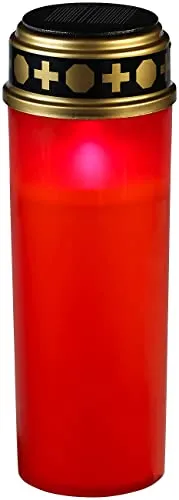 PEARL Grablicht: XXL-Solar-LED-Grabkerze mit Dauerlicht und Akku, 21 cm, rot (LED Grablicht, Solar Beleuchtung, Kerze)