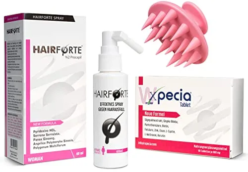 Xpecia & Hair Forte DHT Blocker Set für Frauen - Haarwuchs Behandlung mit Biotin, Apigenin und Oleanolsäure zur Stärkung des Haarwachstums und zur Reduktion von Haarausfall. Ideal gegen erblich bedingten Haarausfall bei Frauen.