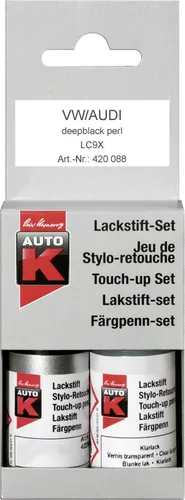 Auto-K Lackstift-Set für VW-Audi DEEPBLACK PERL LC9X - 2x9ml - Mehrschichtlack für VW-Audi, ideal zum präzisen Ausbessern und Lackieren, sorgt für perfekte Farbgenauigkeit und schützt vor Umwelteinflüssen.