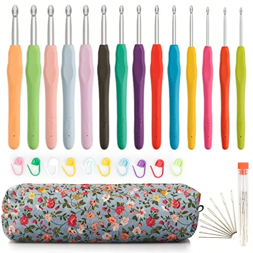 OWill 34 Stück Häkelnadel Set,Bunte Häkelset mit Aufbewahrungstaschen und Häkelzubehör,2mm-10mm häkelnadel set für anfänger und Strickbegeisterte und arthritische