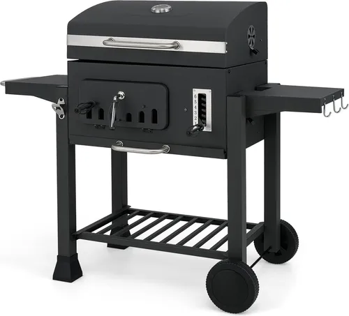 Holzkohlegrill mit klappbaren Seitentischen und höhenverstellbar