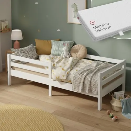 Bellabino Iskri Kinderbett 90x200 cm mit Matratze – Sicheres und gemütliches Bett für Kinder - Das Bellabino Iskri Kinderbett 90x200 cm bietet mit seinem durchdachten Design und dem Rausfallschutz einen sicheren Rückzugsort für aktive Kinder. Inklusive Matratze, ideal für einen langen Einsatz von Kleinkind bis Jugend.