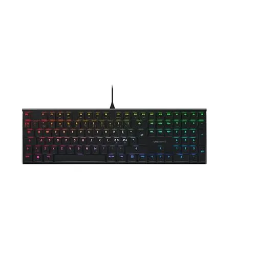 CHERRY MX 10.0N RGB - Flache Mechanische Gaming-Tastatur - Tastaturen: Massives Metallgehäuse, nur 22 mm hoch, mit CHERRY MX LOW PROFILE SPEED Switches für schnelles Tippgefühl und lebendiger RGB-Hintergrundbeleuchtung.