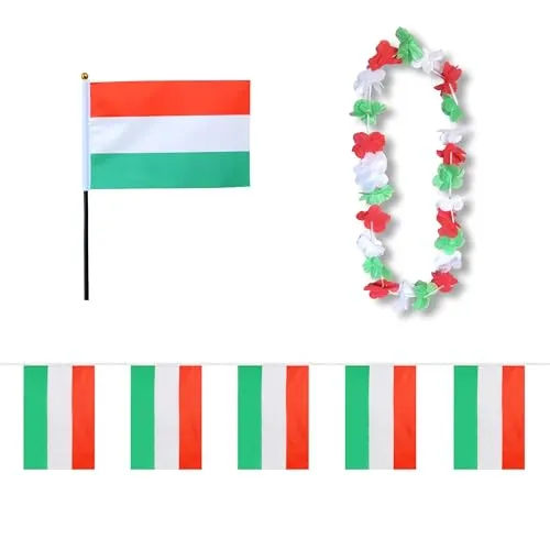 Sonia Originelli Fanset Fanartikel Fahnen Girlande Fähne für die Hand Blumenkette Hawaiikette EM WM Fussball Farbe: Ungarn