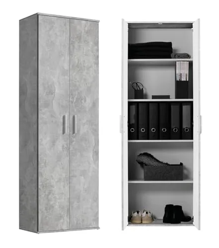 mokebo Mehrzweckschrank Der Lange in Grau - Drohnen: Vielseitiger Schrank mit 4 variabel einsetzbaren Einlegeböden, ideal für Ordnung im Haushalt oder als Besenschrank, umweltfreundlich und nachhaltig hergestellt.