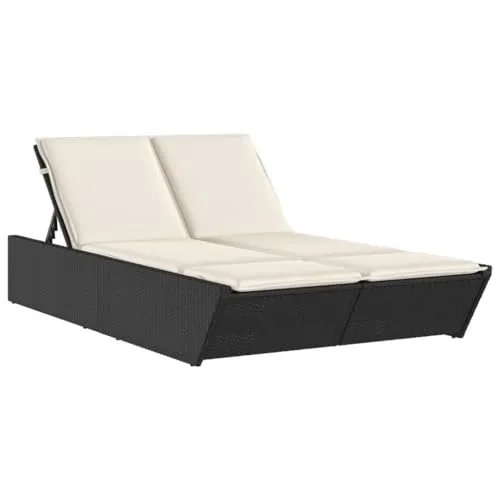 vidaXL Doppel Sonnenliege mit Kissen - Liegen im Garten: Bequeme Doppelliege aus langlebigem Poly Rattan mit 4-fach verstellbarer Rückenlehne und waschbaren Kissenbezügen für optimalen Komfort und einfache Pflege.