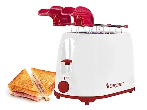 BEPER P101TOS100 Toaster mit Edelstahlzange, 7 Bräunungsstufen, Krümelschublade, 2 breite Schlitze