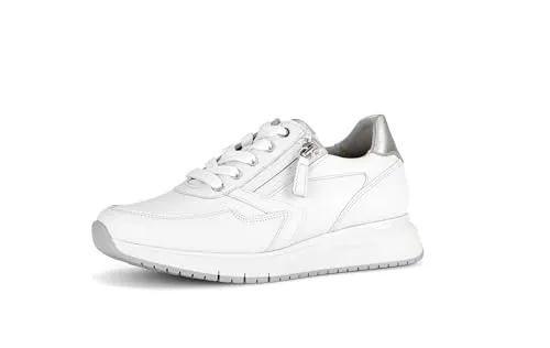 Gabor Damen Low-Top Sneaker, Frauen Halbschuhe,Wechselfußbett,Komfortable Mehrweite (H),schnürschuhe,Plateausohle,Weiss/Silber,39 EU / 6 UK