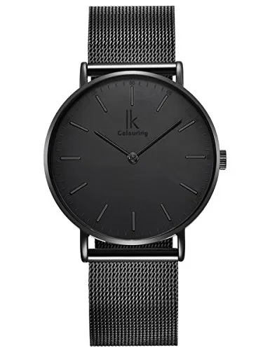 Alienwork IK All Black Armbanduhr - Armbanduhren für Herren - ultra-flach mit nur 7mm, ideal unter engen Hemden, hochwertiges japanisches Quarzwerk für hohen Tragekomfort.