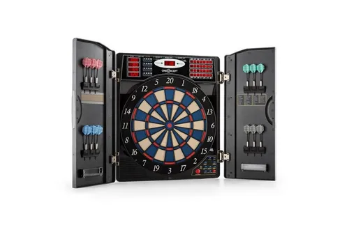 OneConcept Masterdarter - Elektronischer Dartautomat mit Spielcomputer - Sport & Outdoor, bietet 38 Spiele und 211 Variationen für bis zu 16 Spieler, inklusive virtuellen Gegner für Solo-Sessions.