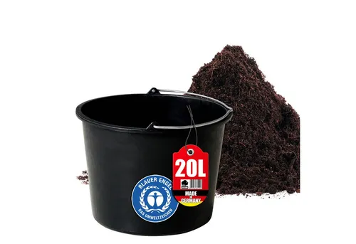 BigDean Baueimer 20l - Mörteleimer mit Henkel - Eimer für Baustelle & Garten - Stabiler Wasserkübel, Betoneimer mit Skala, Blauer Engel, Made in Germany