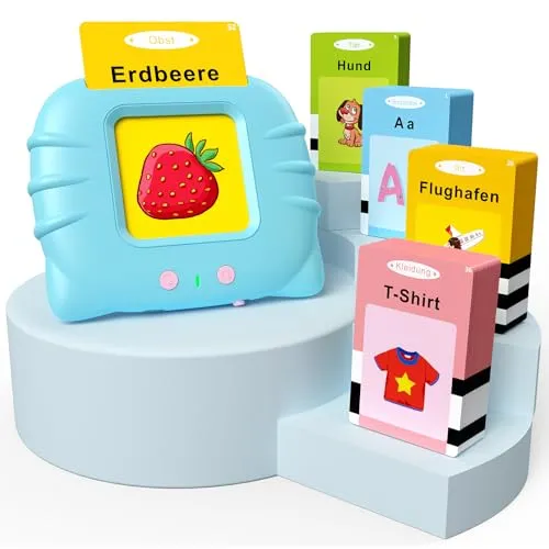 GUYUCOM Lernspielzeug für Kinder ab 1 2 3 4 5 6 Jahr, 112 Blätter Lernkarteikarten 224 Wörter hörbar, Vorschule Geschenk Spielzeug für Mädchen Jungen (Blau)