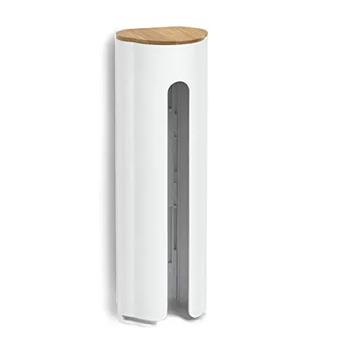 Zeller 18884 Wattepad-Spender, ABS/Bamboo, weiß, ca. 8 x 6,5 x 25 cm