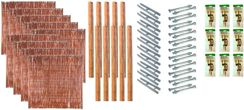 Tetzner & Jentzsch Weidenzaun Fontana 7 - Set mit 9 Elementen - Weidenzaun aus robustem Stahl und Weidengeflecht, ideal für Garten und Grundstücksbegrenzung, inklusive Pfosten und Montagezubehör für einfachen Aufbau.