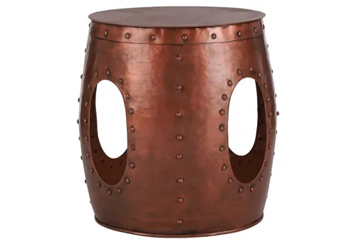 WOMO-DESIGN Beistelltisch Couchtisch aus Metall - Stylischer Couchtisch aus Metall mit einzigartigen Schweißnieten, ideal für moderne Wohnräume. Maße: 42 cm x 45 cm, Farbe: Rot-Braun.