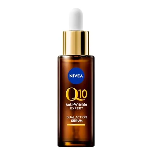 NIVEA Double Action Q10 Anti-Falten Serum 30 ml - Effektives Gesichtsserum mit Q10 und Glycostop für straffere Haut. Sichtbare Ergebnisse ab 2 Wochen. Ideal für alle Hauttypen und zur Unterstützung der Feuchtigkeitspflege.