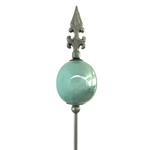 Produktbild naninoa Metall Stecker französische Lilie. Gartenstecker mit Keramik-Kugel. Gartendeko Gartenverzierung. blau Aqua 110 cm.