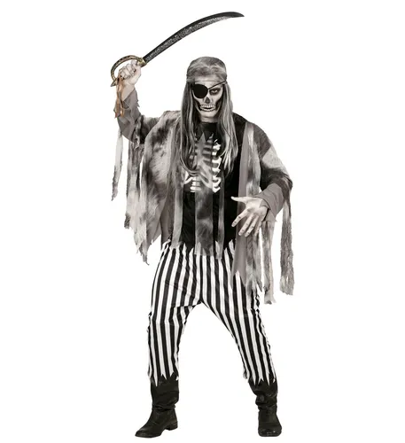 Geisterschiffpirat Gr. L - Halloween Piratenkostüm - Herrenkostüm für Erwachsene, verwandeln Sie sich in einen verfluchten Karibik-Piraten mit detailreichem Shirt und gespenstischer Jacke. Ideal für Kostümpartys!