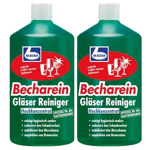 Dr. Becher Becharein Gläser Reiniger Hochkonzentrat 1 Liter - Entkalkung & Reinigung für Kaffee- & Espressomaschinen, hygienisch sauber und stabilisiert den Bierschaum, empfohlen von Brauereien.