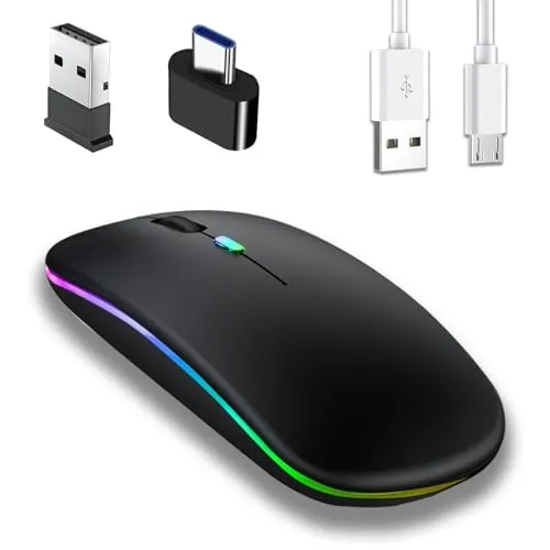 Jinpojun Bluetooth Maus - Kabellose 2,4 GHz Funkmaus - PC-Maus-Set mit leisen Klicks für konzentriertes Arbeiten, LED-Dual-Modus und lange Akkulaufzeit von bis zu 10 Tagen, ideal für Büro und unterwegs.