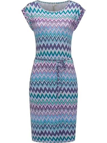 Ragwear Damen Sommerkleid Taggien Print YOUMODO Lavender Gr. XS - Freizeitkleid für Damen mit figurumschmeichelndem Schnitt und auffälligem Muster. Aus leichtem Jersey für optimalen Tragekomfort an heißen Sommertagen – ideal für entspannte Alltagslooks.