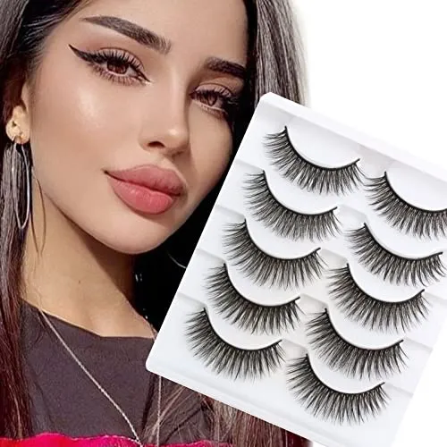 Produktbild Falsche Wimpern Natürliche 3D Künstliche Nerzwimpern Wispy Lashes 5 Paare Packung Fake Lashes Leichtes Volumen 6D Kurze Falsche Wimpern Streifenwimpern Wiederverwendbar False Eyelashes von Glowing win