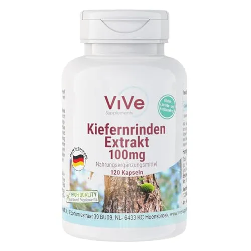 Kiefernrinden Extrakt 100mg - 120 Kapseln - Pinus Pinaster Atlantica - 95% Proanthocyanidine - Hochdosiert - Vegan | Qualität aus Deutschland von ViVe Supplements