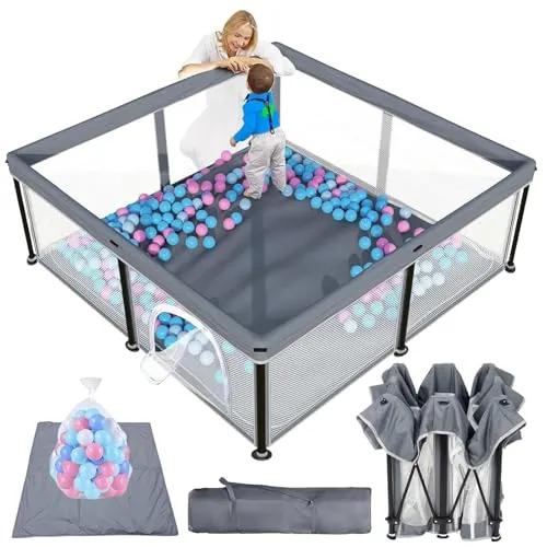 Laufstall Baby mit Matratze,127 * 127 Laufgitter baby Faltbar, Indoor&Outdoor Laufgitter, Laufstall Faltbar mit 50 Ozeanbällen