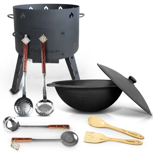 Gusseisen Kazan 22L Deckel Utschak 49cm Schaumlöffel Schöpfkelle Spachtel Учак