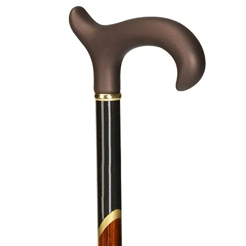 Buchenstock in rot-schwarz/bronze mit Derbygriff in bronze mit Softtouch-Obefläche