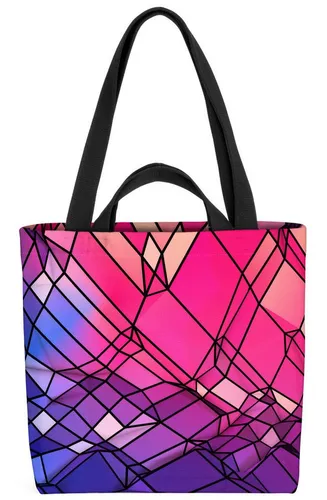 VOID Shopper Einkaufstasche, Geometrisches Muster Pink gemustert Quadrate abstrakt Blau Rosa Verla