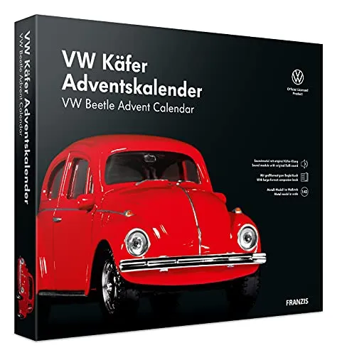 FRANZIS 55255 VW Käfer Adventskalender - Modellbausatz mit Soundmodul - Spielzeug-Adventskalender für Oldtimer- und VW-Fans, inklusive 52-seitigem Begleitbuch und Soundmodul für ein einzigartiges Diorama-Erlebnis.