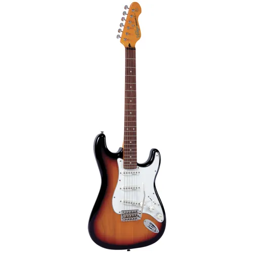 Vintage Reissued V6SSB Sunset Sunburst E-Gitarre - Klassische E-Gitarre im ST-Design mit Erlenkorpus und Ahornhals. Ideal für kreative Musiker, die den Vintage-Sound schätzen. Ausgestattet mit Wilkinson Single Coil Tonabnehmern für vielseitige Klangerlebnisse.