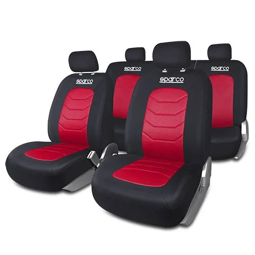 Sparco SPC1019RS Autositzbezug-Set, S-Line Corsa, 11-teilig, Rot - Sitzbezüge-Set in Rot und Schwarz, 100% Polyester, waschbar und universell passend für die meisten Autos, ideal für einen sportlichen Look und Schutz der Sitze.