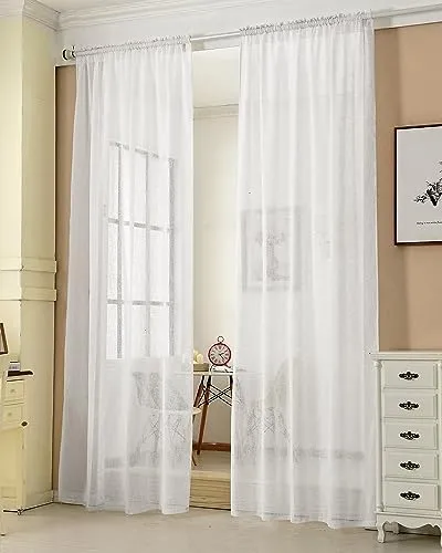 WOLTU Schiebevorhänge, Halbtransparent Voile mit Kräuselband, 140 x 245 cm, Weiß - Schiebevorhänge aus 100 % Polyester in Leinenoptik, atmungsaktiv und pflegeleicht. Ideal für Wohnzimmer, Schlafzimmer oder Kinderzimmer – für eine gemütliche Atmosphäre und optimalen Lichtschutz.