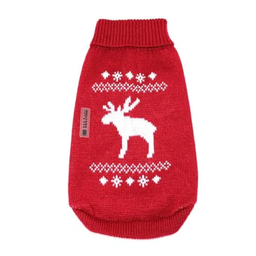 Wolters | Strickpullover mit Elch für Mops&Co in Rot/Weiß | Rückenlänge 40 cm