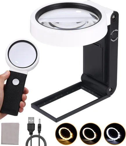 Beleuchtete Leselupe, leichte Handleselupe mit LED-Licht, faltbare Lupe