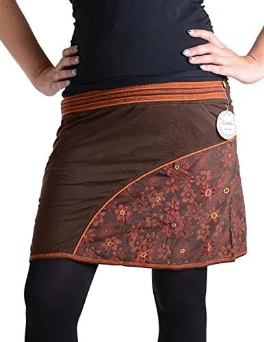 Vishes - Bedruckter Baumwollrock mit Blumen und Hosentaschen in Braun (Gr. 36) - Bequemer, kurzer Rock aus Jersey-Baumwolle mit dehnbarem Bund. Ideal für jede Jahreszeit und vielseitig tragbar – ob solo oder über Jeans. Süßes Blumenmuster für einen frischen Look.