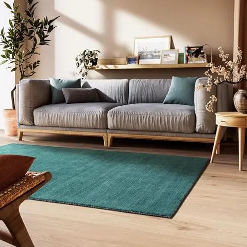 Steffensmeier Gabbeh Teppich Nomade | Wolle, Türkis, 65x135 cm - Teppich im Ethno-Look aus 100% Schurwolle, ideal für Wohnzimmer und Flur. Über 80 Jahre Erfahrung garantieren beste Qualität und ein ausgezeichnetes Preis-Leistungs-Verhältnis.