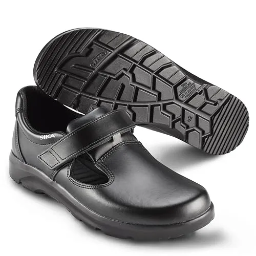 SIKA Unisex Optimax Arbeitssandalen - Leichte Sicherheits-Komfortsandalen mit Klettverschluss - Ideal für lange Arbeitstage: Die SIKA Optimax Sandalen bieten rutschfeste PU-Sohlen, atmungsaktives Permair-Leder und eine antibakterielle Einlegesohle für optimalen Komfort in Gastronomie und Gesundheitswesen.