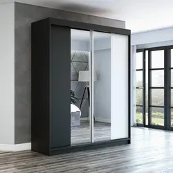 ELEGANZA Schwebetürenschrank 180 cm mit Spiegel in Schwarz/Weiß