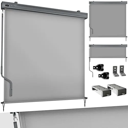 tillvex® Senkrechtmarkise 180 x 250 cm - Wasserfestes Außenrollo mit Handkurbel - Markisen: Optimaler Sicht- und Sonnenschutz für Balkon, Terrasse oder Garten. Robustes, langlebiges Material mit UV-Schutz 50+ für ungestörte Momente im Freien.