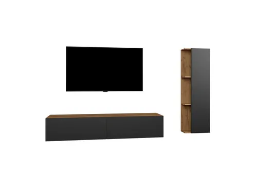 Planetmöbel TV-Schrank Set – 160 cm modernes Lowboard und hängender Fernsehtisch - TV-Bänke & Lowboards im eleganten Design mit praktischem Stauraum für Multimedia-Geräte und stilvoller Präsentationsfläche durch offene Seitenwand.