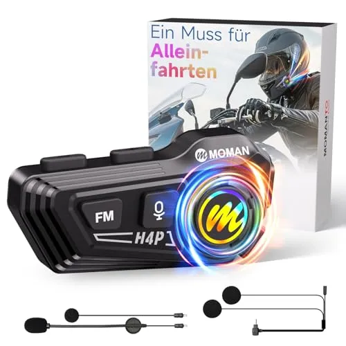 Moman RS-H4P Motorrad Helm Headset - Bluetooth-Headset für ein Ohr mit Hi-Fi Lautsprechern, doppelter Geräuschreduzierung und 32 Stunden Akkulaufzeit – ideal für sicheres Fahren und nahtlose Kommunikation.