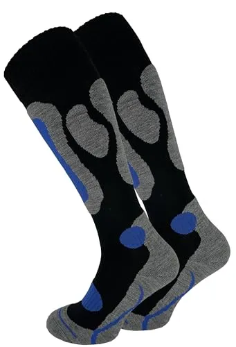 Cotton Prime 2 Paar Skisocken für Damen & Herren - Warme Ski Socken, Thermo Winterstrümpfe mit Polsterung, Kniestrümpfe, Skistrümpfe für Winter, Snowboarding, schwarz/blau, Gr. 43-46